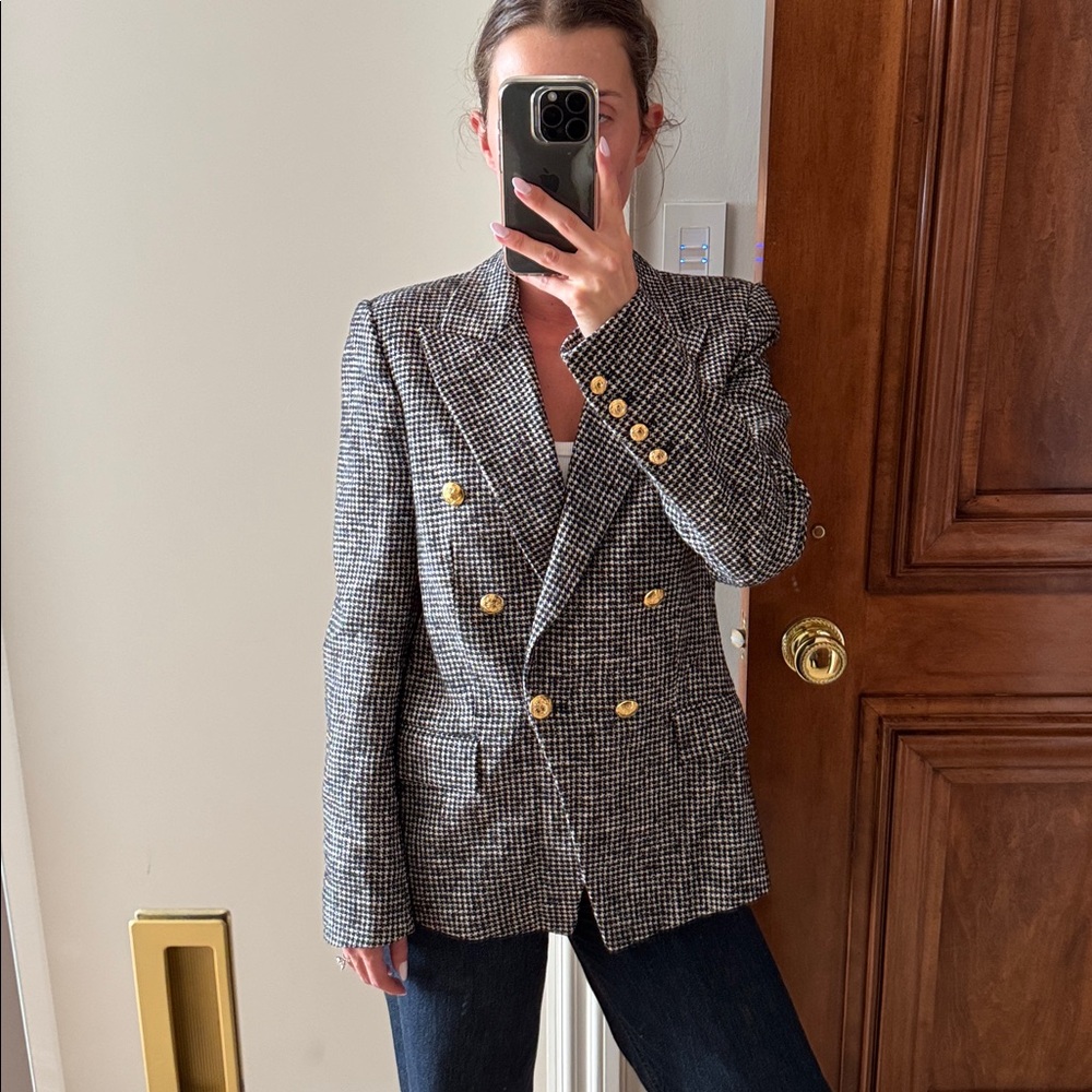 Zara Houndstooth Blazer with Gold Accents